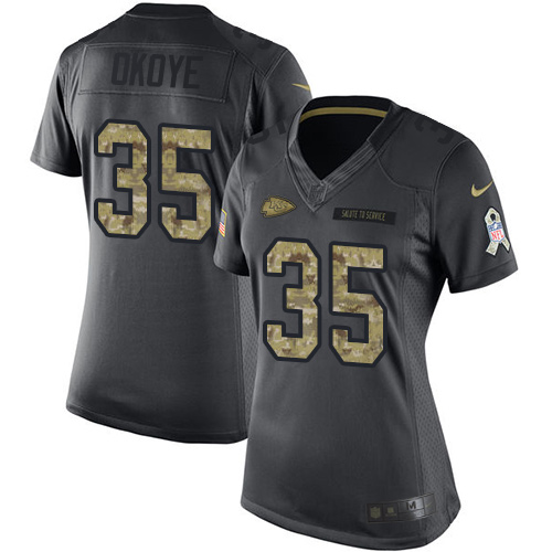 Women's Limited Christian Okoye Nike Jersey Black - #35 2016 Salute to Service NFL Kansas City Chiefs